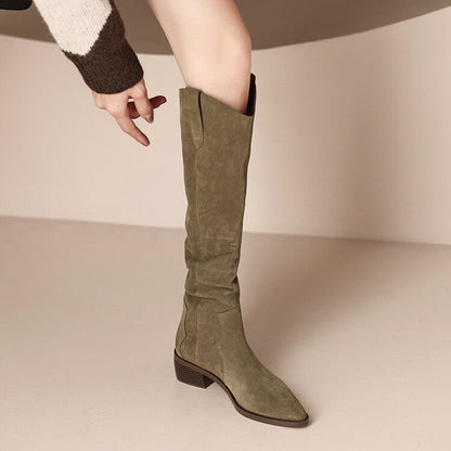 Mahine | Orthopedic Slouch Suede Knee-High Block-Heel Boots