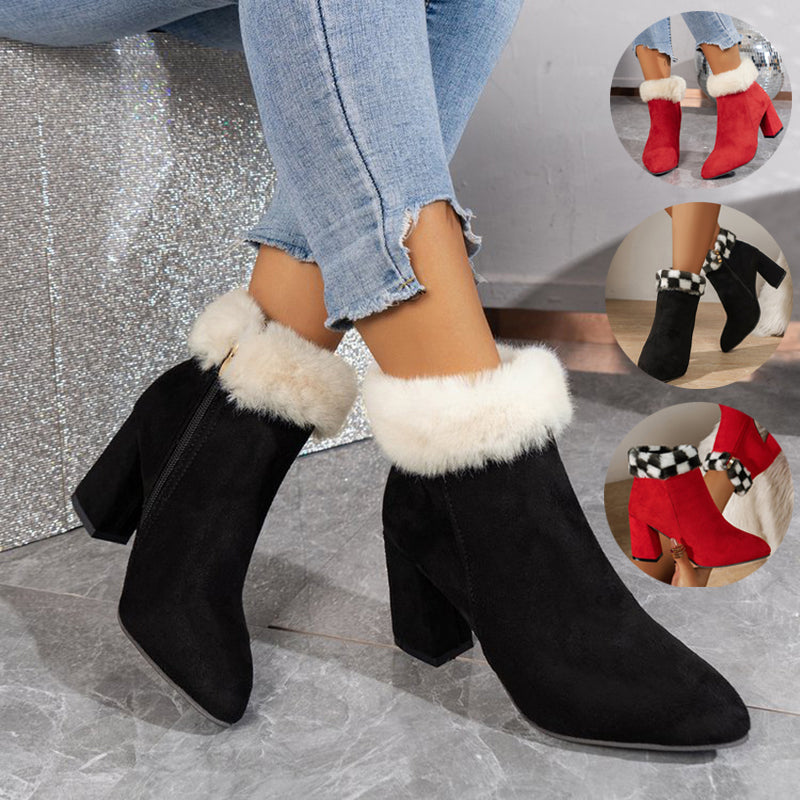 OrthoCare Plush Ankle Boots - Square Heel Comfort