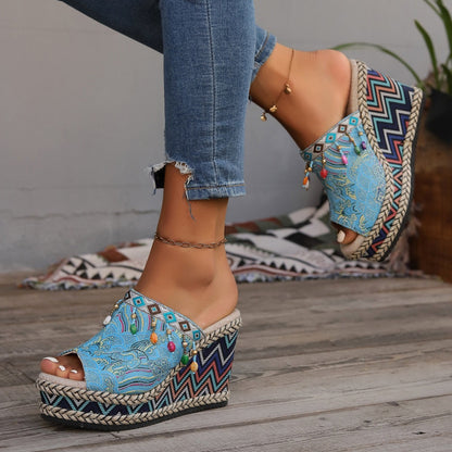 Greta | Orthopedic Boho Patterned Wedge Sandals