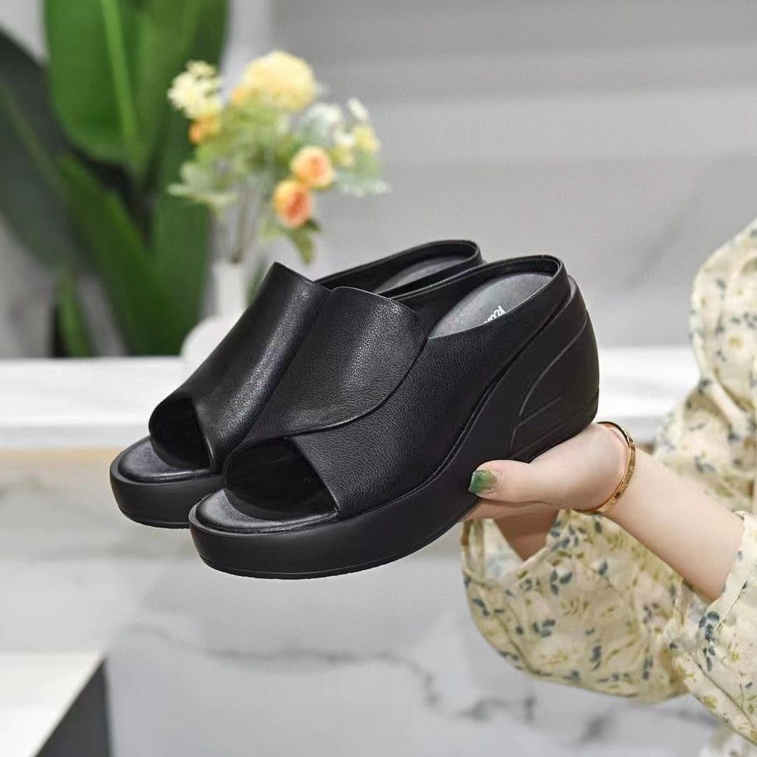 Tularee | Women’s Orthopedic Peep Toe Platform Wedge Slide Sandals