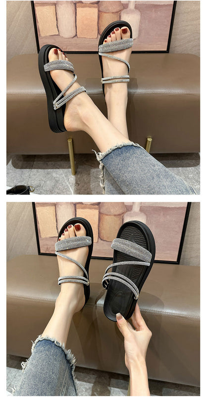 Tovielle | Women’s Orthopedic Rhinestone Double Strap Platform Sandals