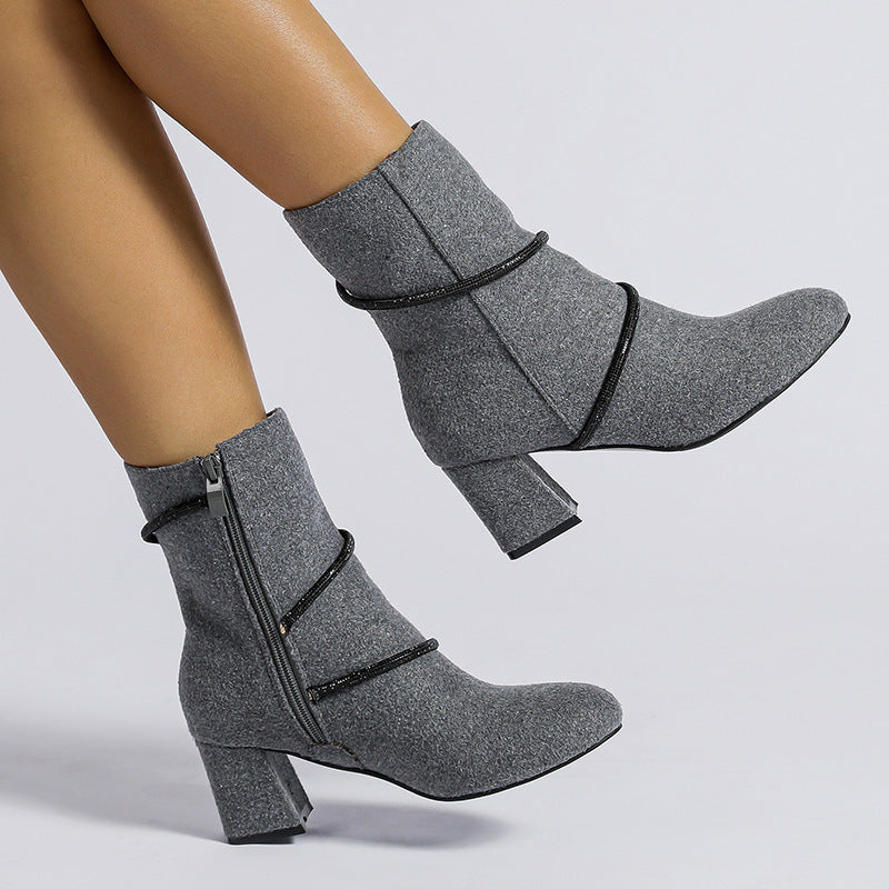 OrthoCare Mid-Heel Boots With Rhinestone Chain - Unique And Elegant