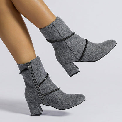 OrthoCare Mid-Heel Boots With Rhinestone Chain - Unique And Elegant