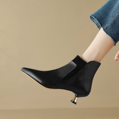 OrthoCare Genuine Leather Ankle Boots With A Kitten Heel, Unique Elegance