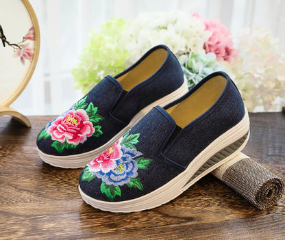 Orthopedic Embroidered Slip-On Shoes – Cushioned Platform Comfort Walking Sneakers
