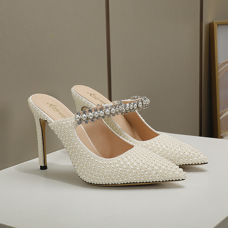 Evalisse | Women’s Orthopedic Rhinestone Pointed Toe Mule Heels