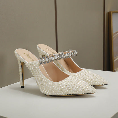 Evalisse | Women’s Orthopedic Rhinestone Pointed Toe Mule Heels