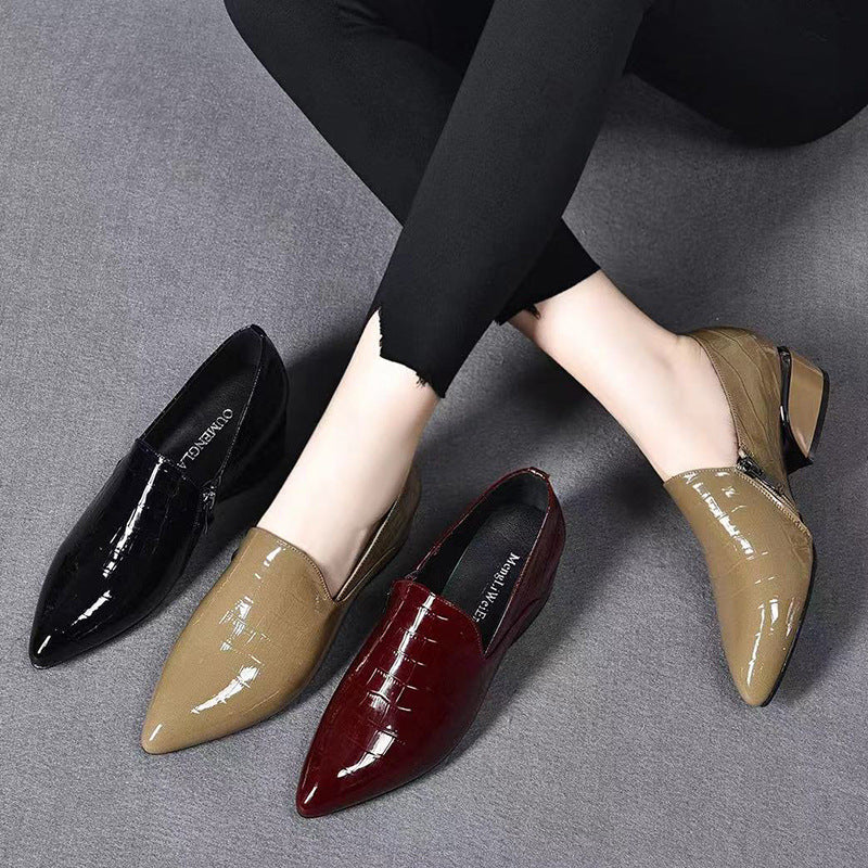 OrthoCare Leather Chunky Heel Shoes - Pointed Toe