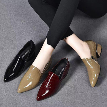 OrthoCare Leather Chunky Heel Shoes - Pointed Toe