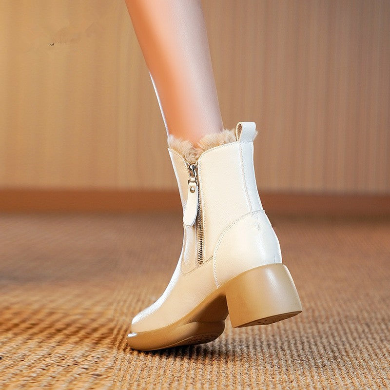 Clarisse | Orthopedic Fur-Lined Side-Zip Leather Heel Winter Boots