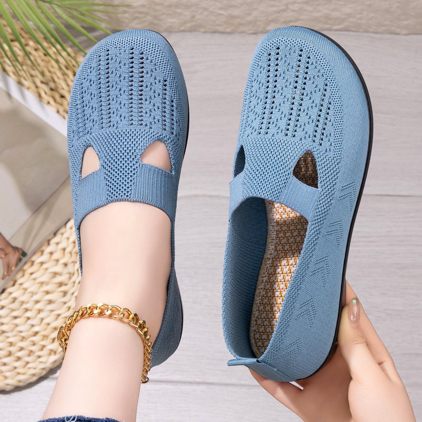 Orthopedic Knit Mary Jane Flats – Breathable Slip-On Comfort Walking Shoes