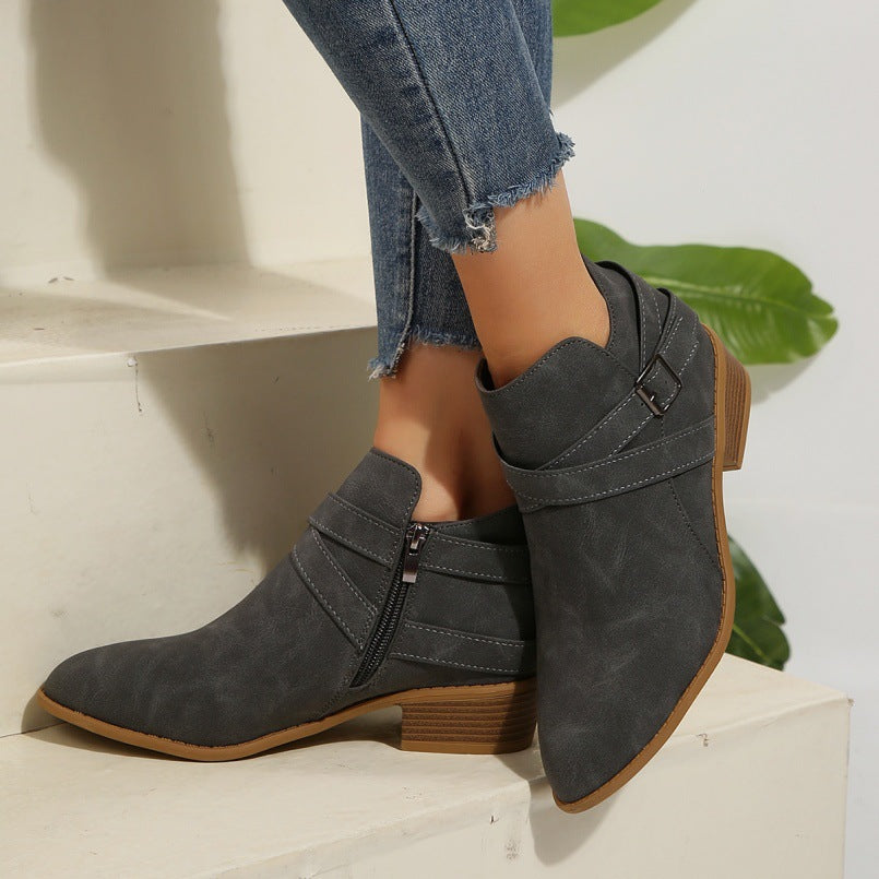 OrthoCare Ankle Boots - Chunky Heel Leather Comfort