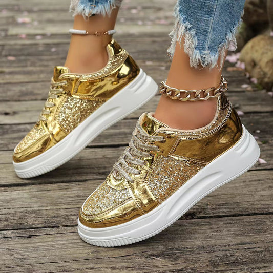 OrthoCare Unique Sequined Lace-Up Flat Shoes