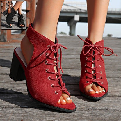 OrthoCare Chunky Heel Lace-Up Sandals - Peep Toe