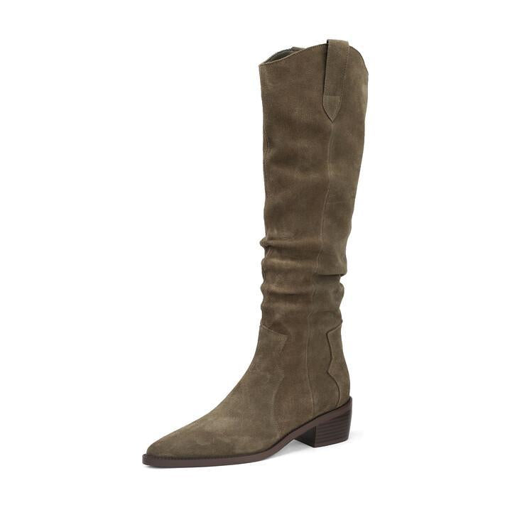 Mahine | Orthopedic Slouch Suede Knee-High Block-Heel Boots