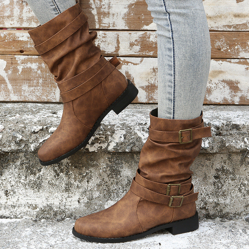 OrthoCare Vintage Low Heel Boots With Adjustable Buckle