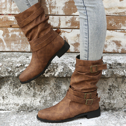 OrthoCare Vintage Low Heel Boots With Adjustable Buckle