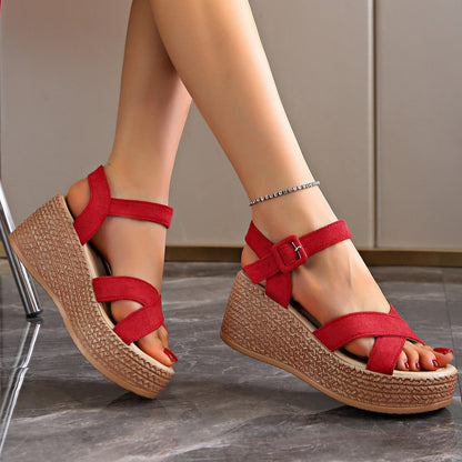 OrthoCare Cross Strap Espadrille Platform Wedge Sandals