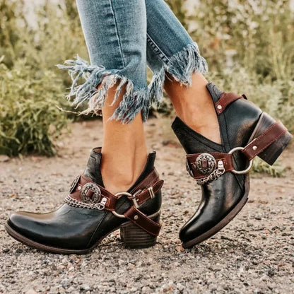 Calista | Orthopedic Western Buckled Chain-Accent Ankle Booties