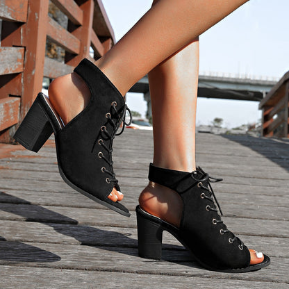 OrthoCare Chunky Heel Lace-Up Sandals - Peep Toe