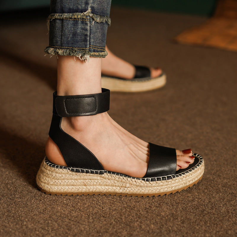 OrthoCare Vintage Flat Sandals In Braided Leather With A Wedge Heel