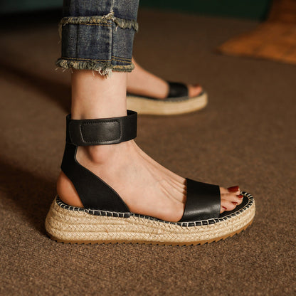 OrthoCare Vintage Flat Sandals In Braided Leather With A Wedge Heel