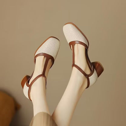Quiana | Women’s Orthopedic Woven T-Strap Block Heel Pumps
