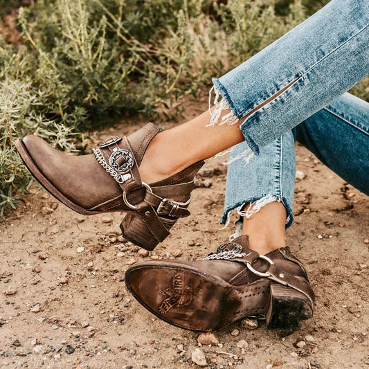 Calista | Orthopedic Western Buckled Chain-Accent Ankle Booties