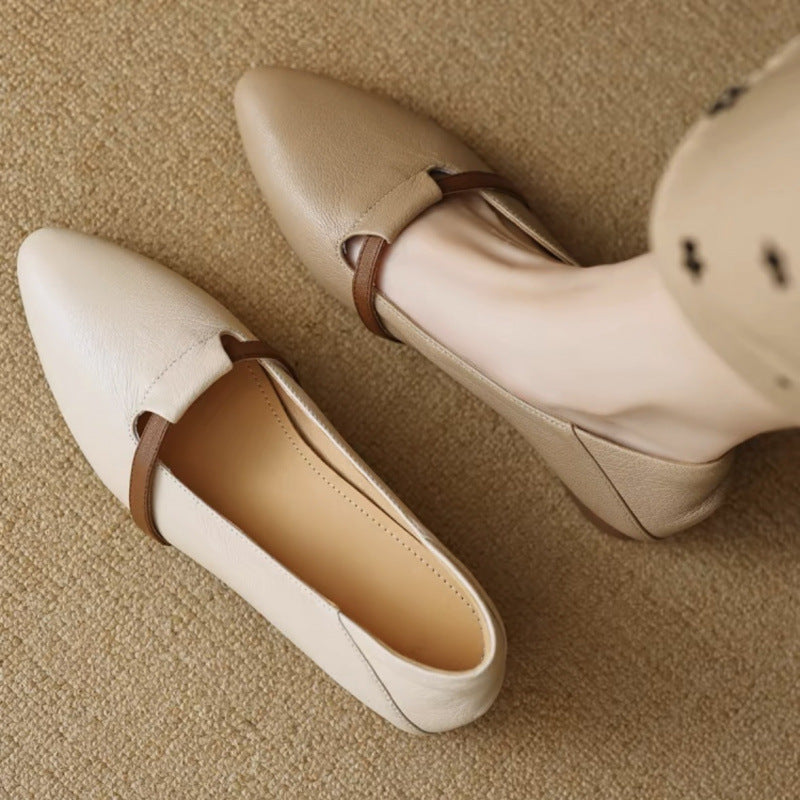 OrthoCare Elegant Leather Strap Flats – Minimalist Comfort Everyday Shoes