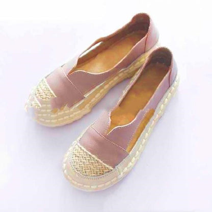 Quanesha | Orthopedic Woven-Toe V-Cut Leather Espadrille Flats