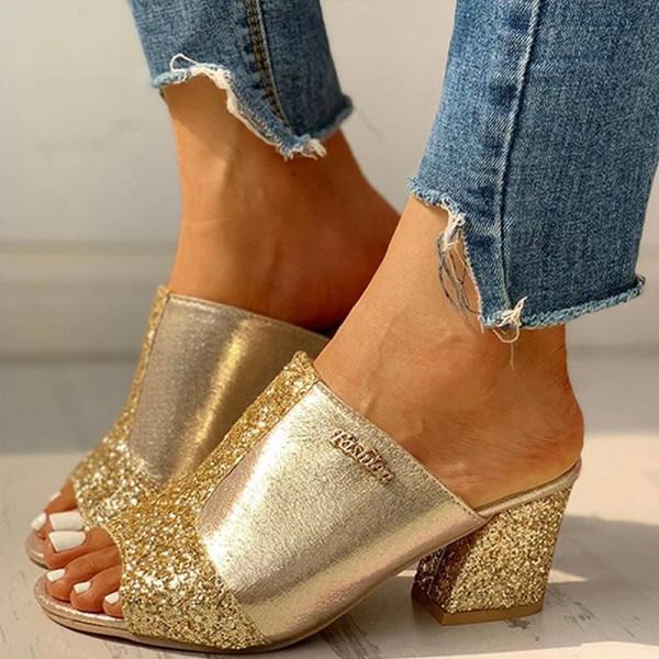 Hallie | Orthopedic Women’s Glitter Block Heel Slip-On Sandals