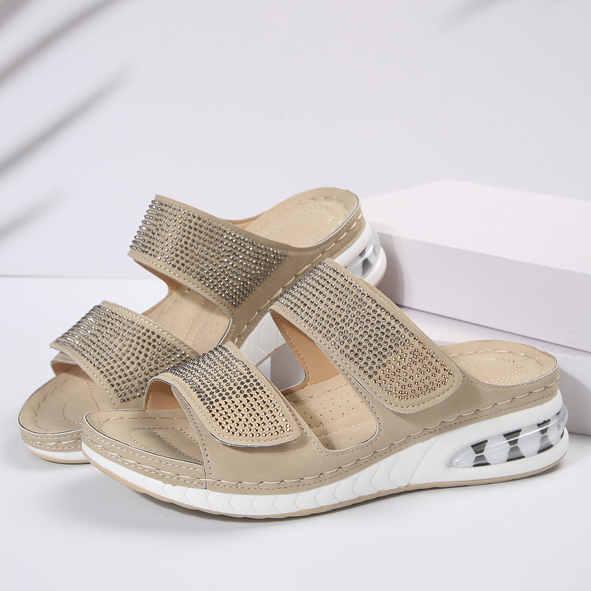 OrthoCare Unique Wedge Sandals With Rhinestones For Summer