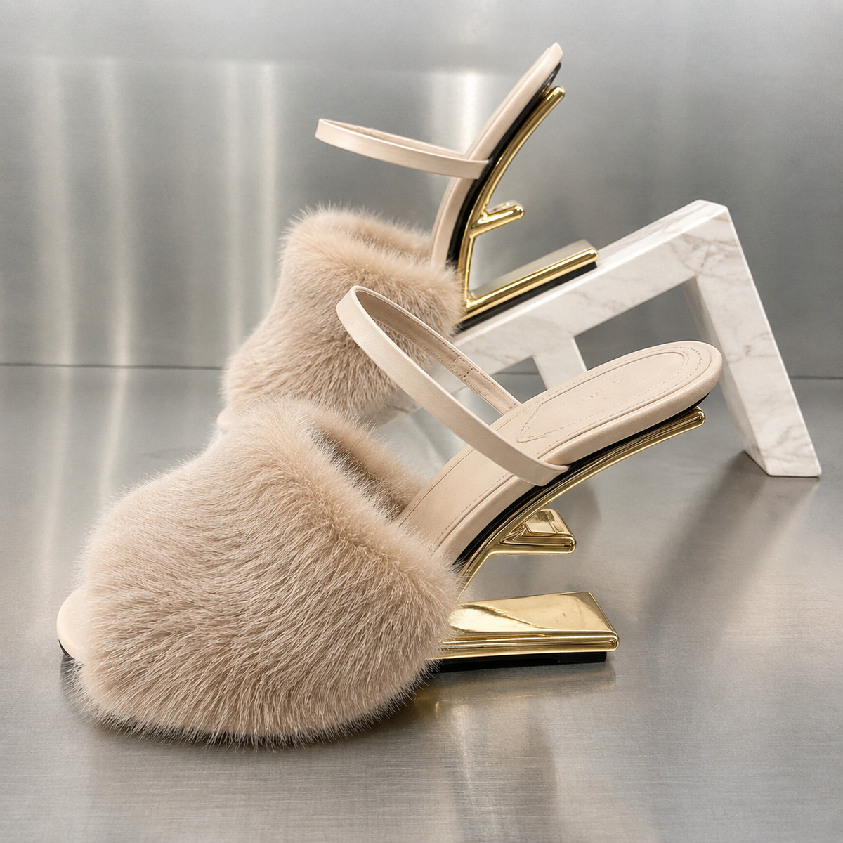 Mabel | Women’s Faux Fur Slip-On High Heel Sandals with Orthopedic Cushion
