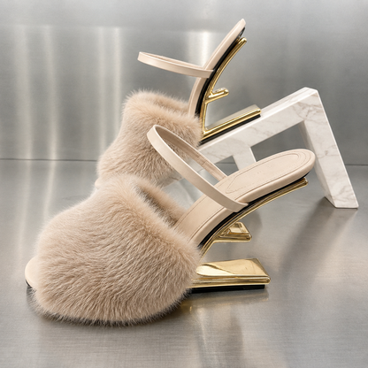 Mabel | Women’s Faux Fur Slip-On High Heel Sandals with Orthopedic Cushion