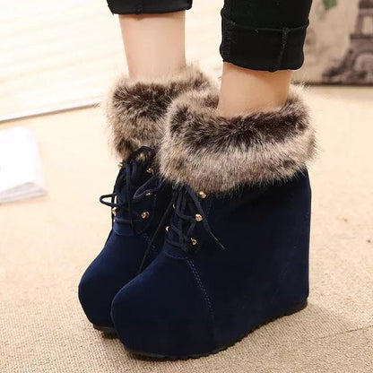 Elise | Orthopedic Faux-Fur Cuff Suede Wedge Winter Boots