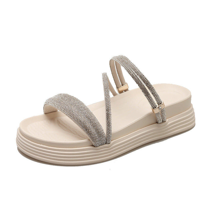 Tovielle | Women’s Orthopedic Rhinestone Double Strap Platform Sandals