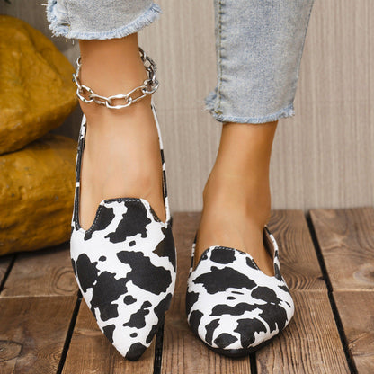 OrthoCare | Cow Print Pointed Toe Slip-On Loafers