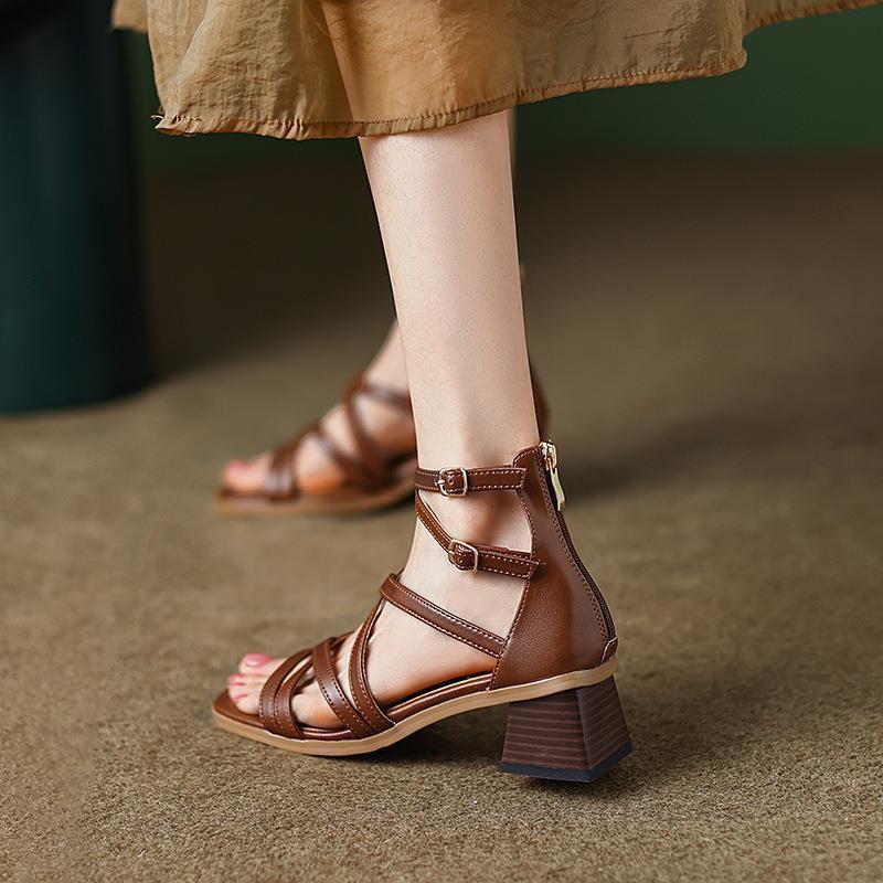 OrthoCare Vintage Brown Heeled Sandals - Unique Elegance