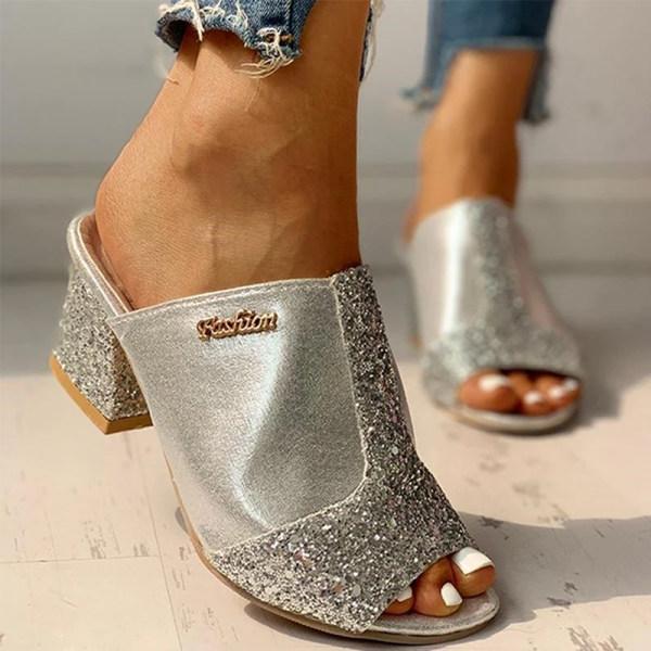 Hallie | Orthopedic Women’s Glitter Block Heel Slip-On Sandals