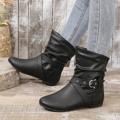 OrthoCare Ankle Boots - Round Toe Flat Buckle