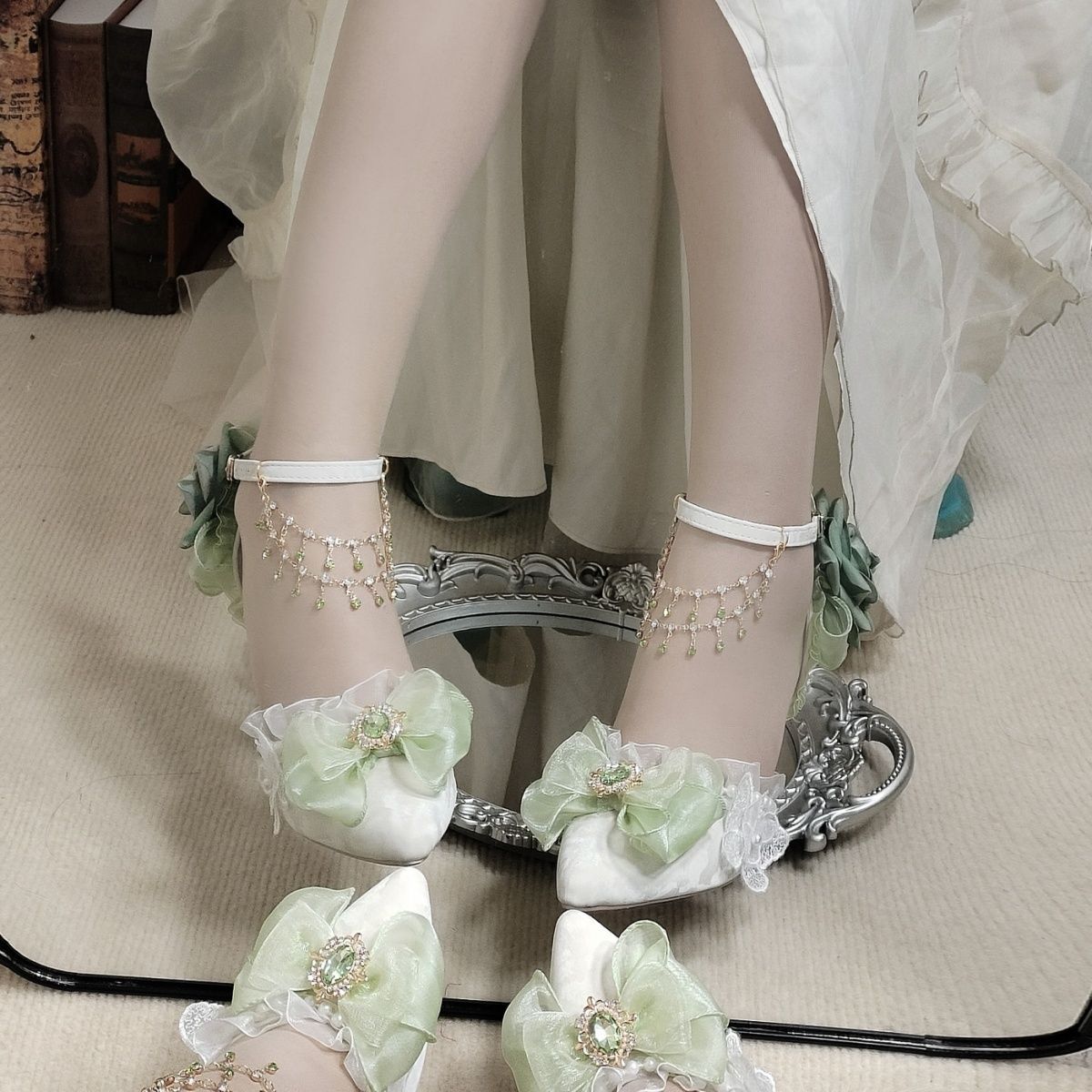OrthoCare Floral Bow Ankle Strap Stiletto Heel Sandals
