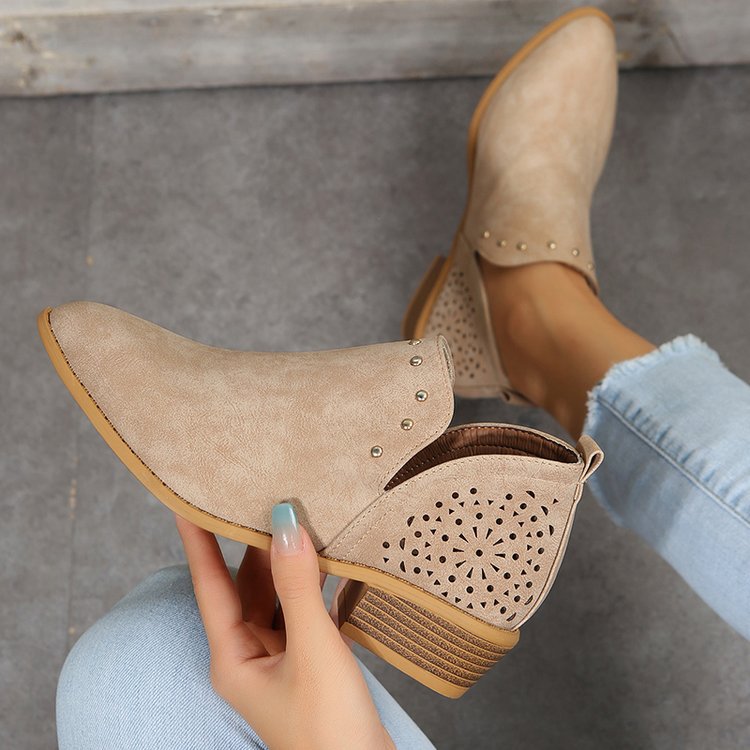 OrthoCare Retro Ankle Boots With Low Heels And Studs - Unique Elegance