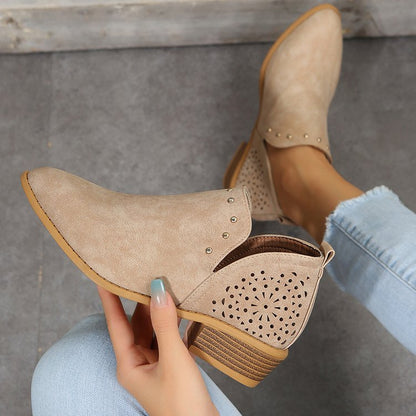 OrthoCare Retro Ankle Boots With Low Heels And Studs - Unique Elegance