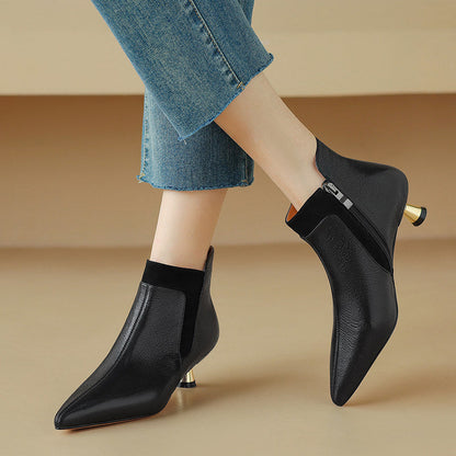 OrthoCare Genuine Leather Ankle Boots With A Kitten Heel, Unique Elegance