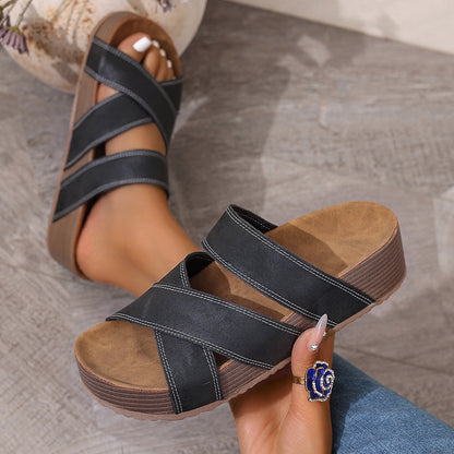 Faelina | Women’s Orthopedic Cross Strap Cork Slide Sandals