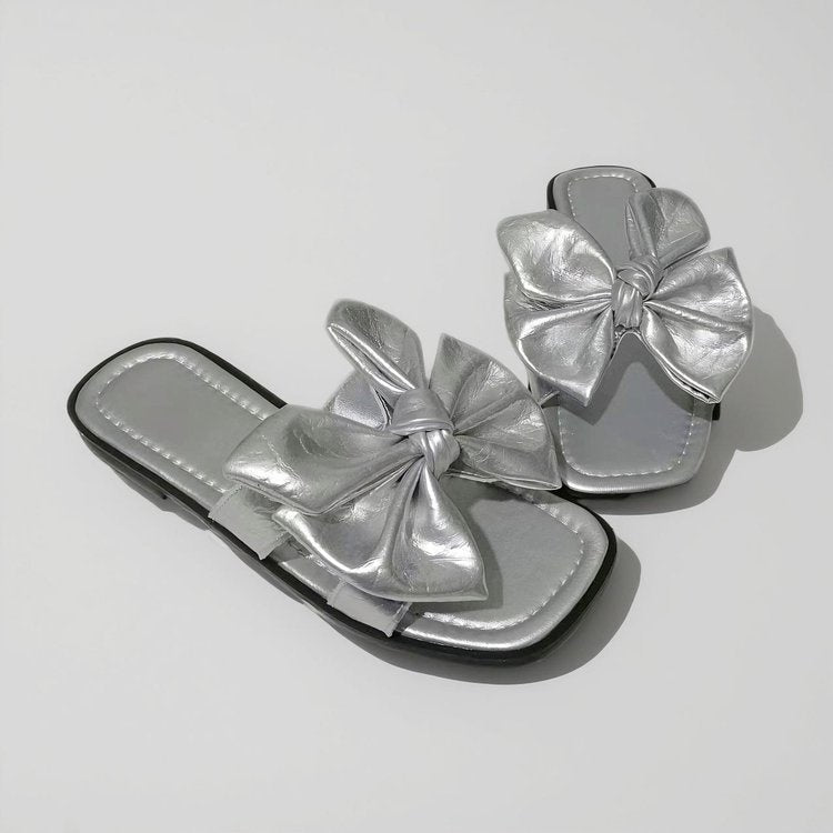 Alyth | Women’s Orthopedic Metallic Bow Flat Slide Sandals