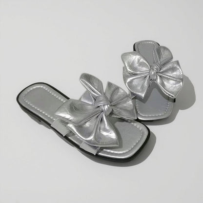 Alyth | Women’s Orthopedic Metallic Bow Flat Slide Sandals