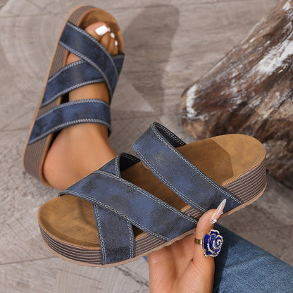 Faelina | Women’s Orthopedic Cross Strap Cork Slide Sandals