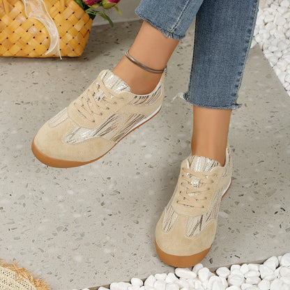 Laura | Orthopedic Beige Suede Pattern Sneakers – Casual Chic Comfort Shoes