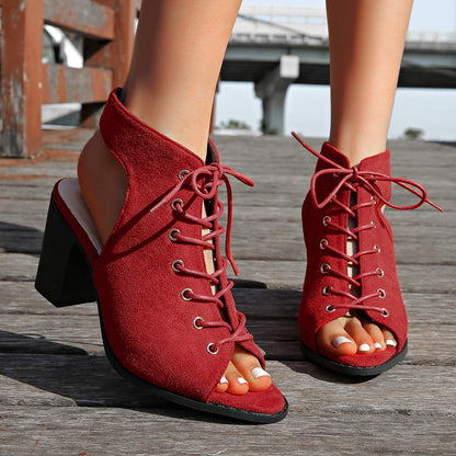 OrthoCare Chunky Heel Lace-Up Sandals - Peep Toe
